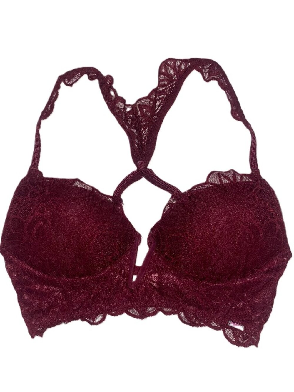 Y2K Coquette Lace Bralette Victoria Secret Burgundy Sheer Summer XS Pink Fit